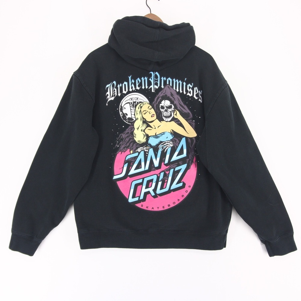 Broken Promises Santa Cruz Hoodie Mens Large Black Graphic Skateboard Pullover